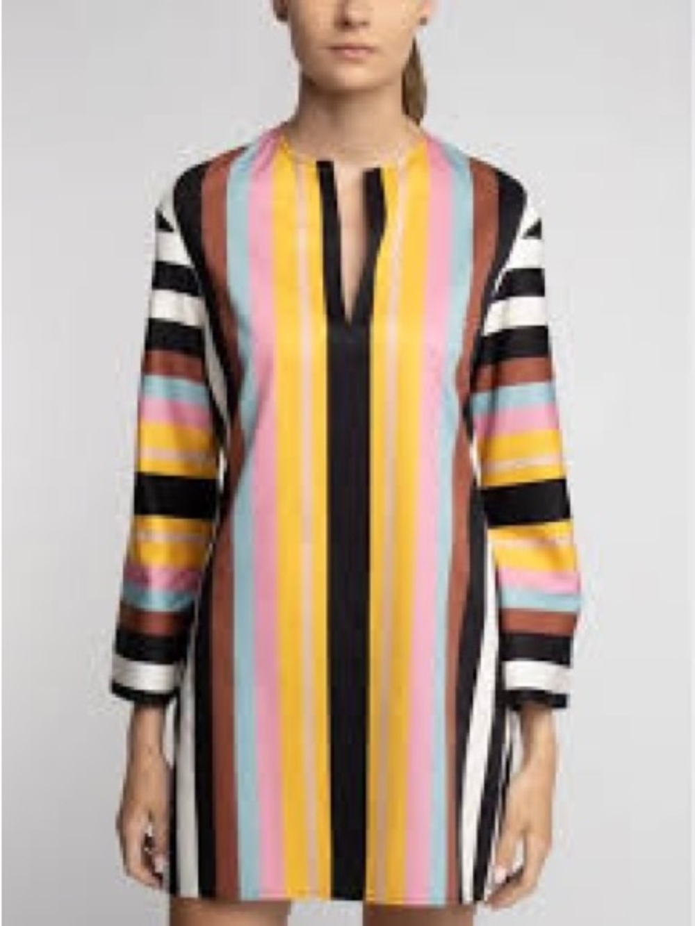 Tory Burch Striped Tunic Dress Size L Multicolor Cotton Shift Mini Dress